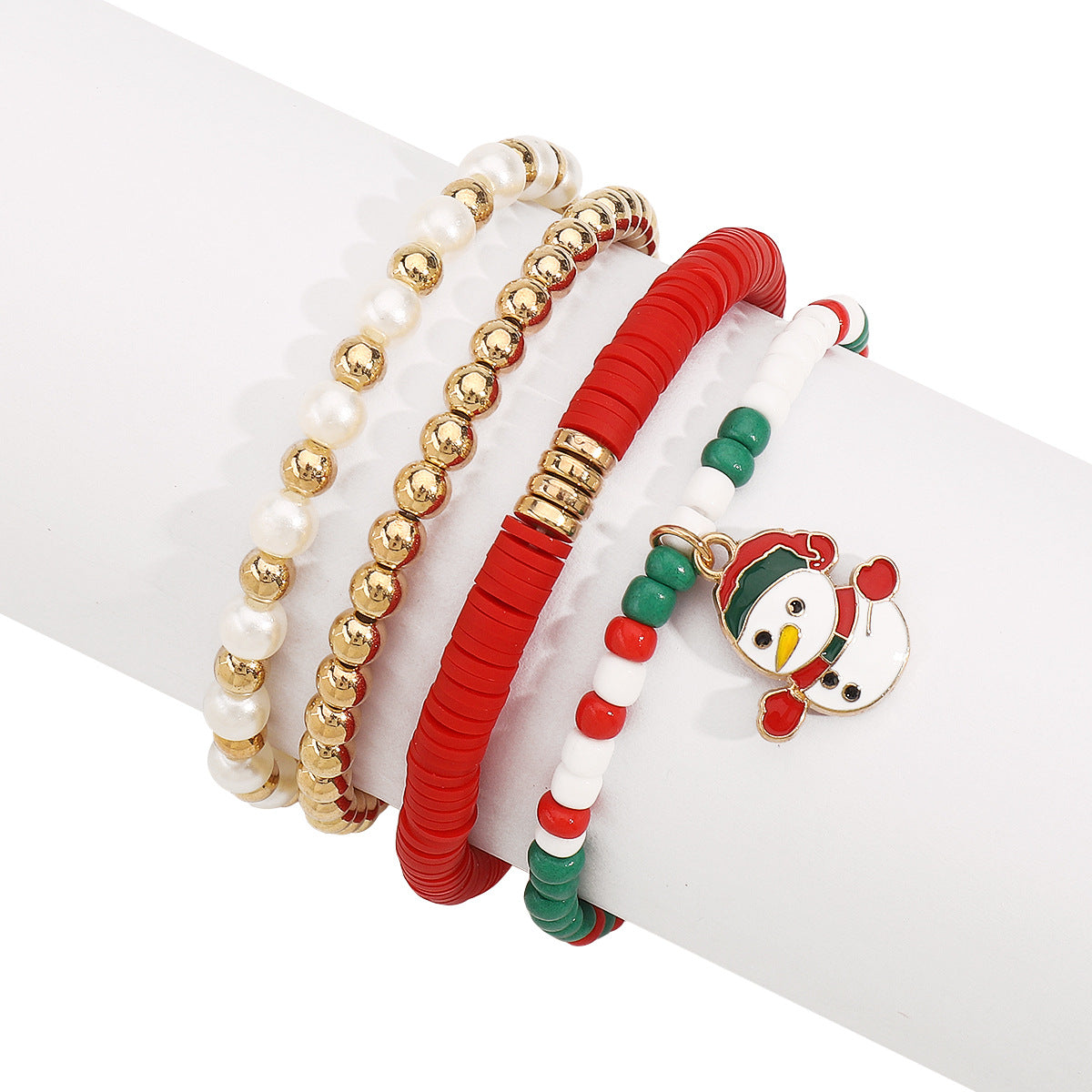 Cartoon Christmas Character Pendant Adjustable Beaded Bracelet with Snowflake and Santa Bell Accents for Women and Men