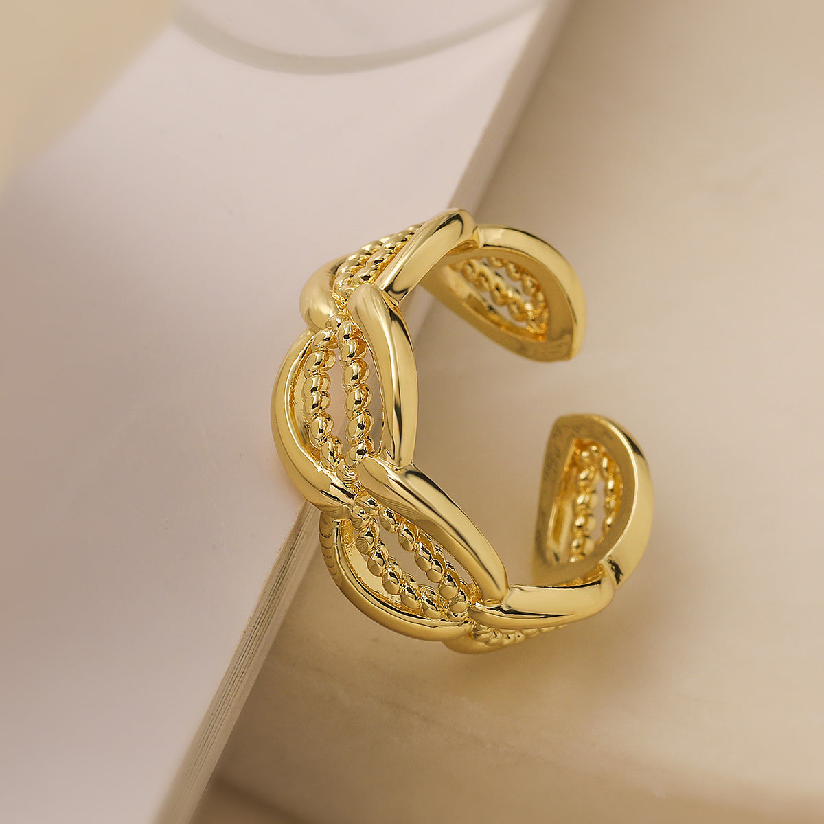 Minimalist Geometric Open Ring for Women in Copper with Real Gold Plating