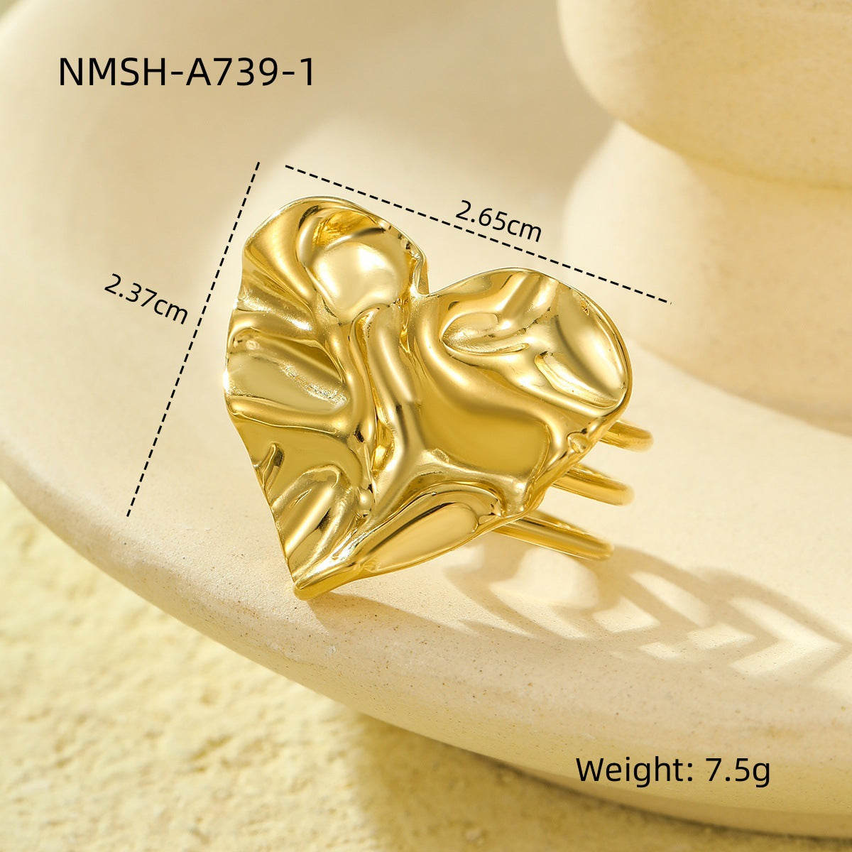 Anillo de Acero de Titanio con Forma de Corazón a la Moda y Acabado Galvanizado para Mujeres, Joyería Geométrica Minimalista