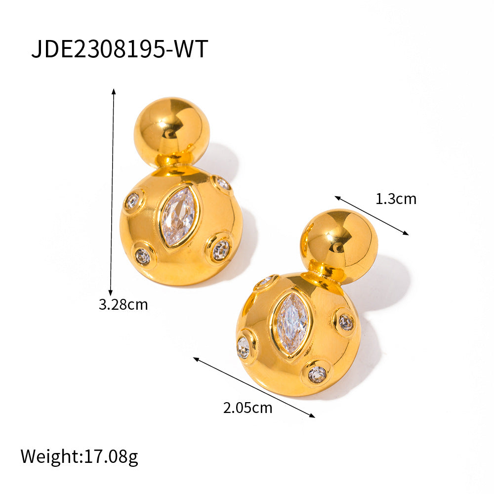 Pendientes colgantes redondos de doble capa geométricos de acero inoxidable chapados en oro de 18 quilates estilo Ins para mujer