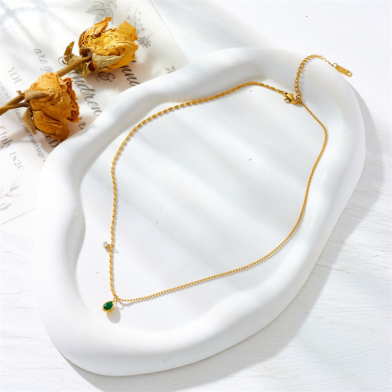 Minimalist Retro Stainless Steel Teardrop Pendant Necklace with Plated Finish for Women