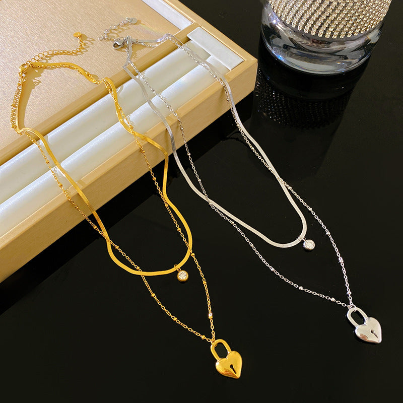 Minimalist Heart Geometric Titanium Steel Plated Pendant Necklace for Unisex
