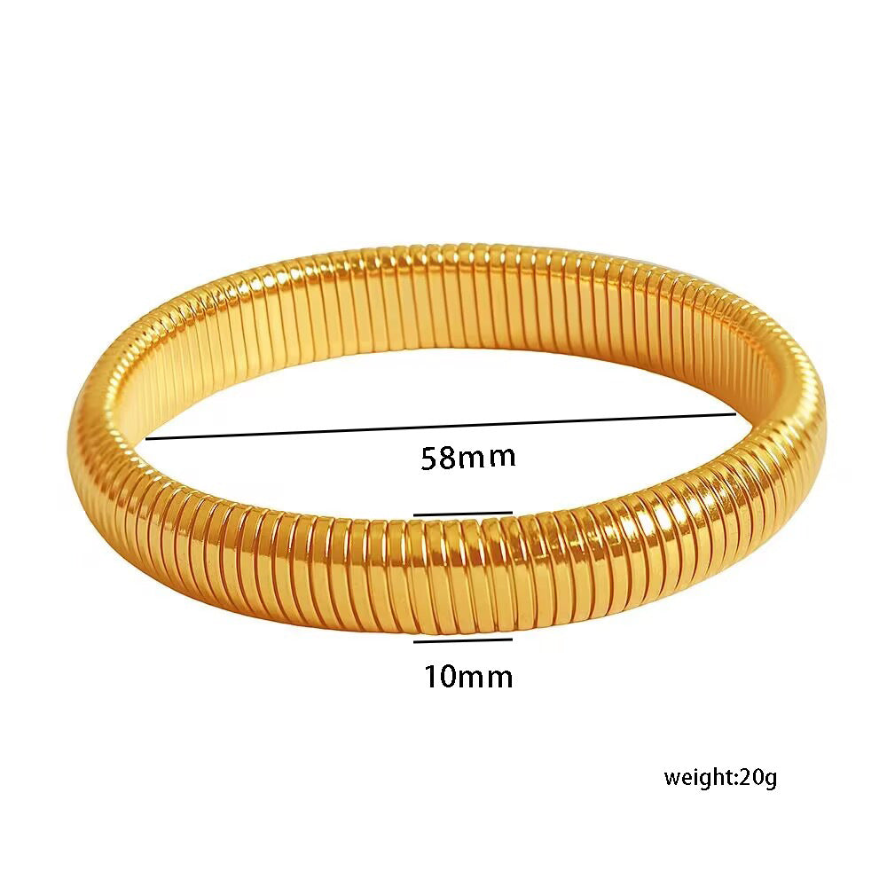 Bracciale rotondo elastico minimalista in acciaio inossidabile con placcatura in oro 18 carati e design a righe