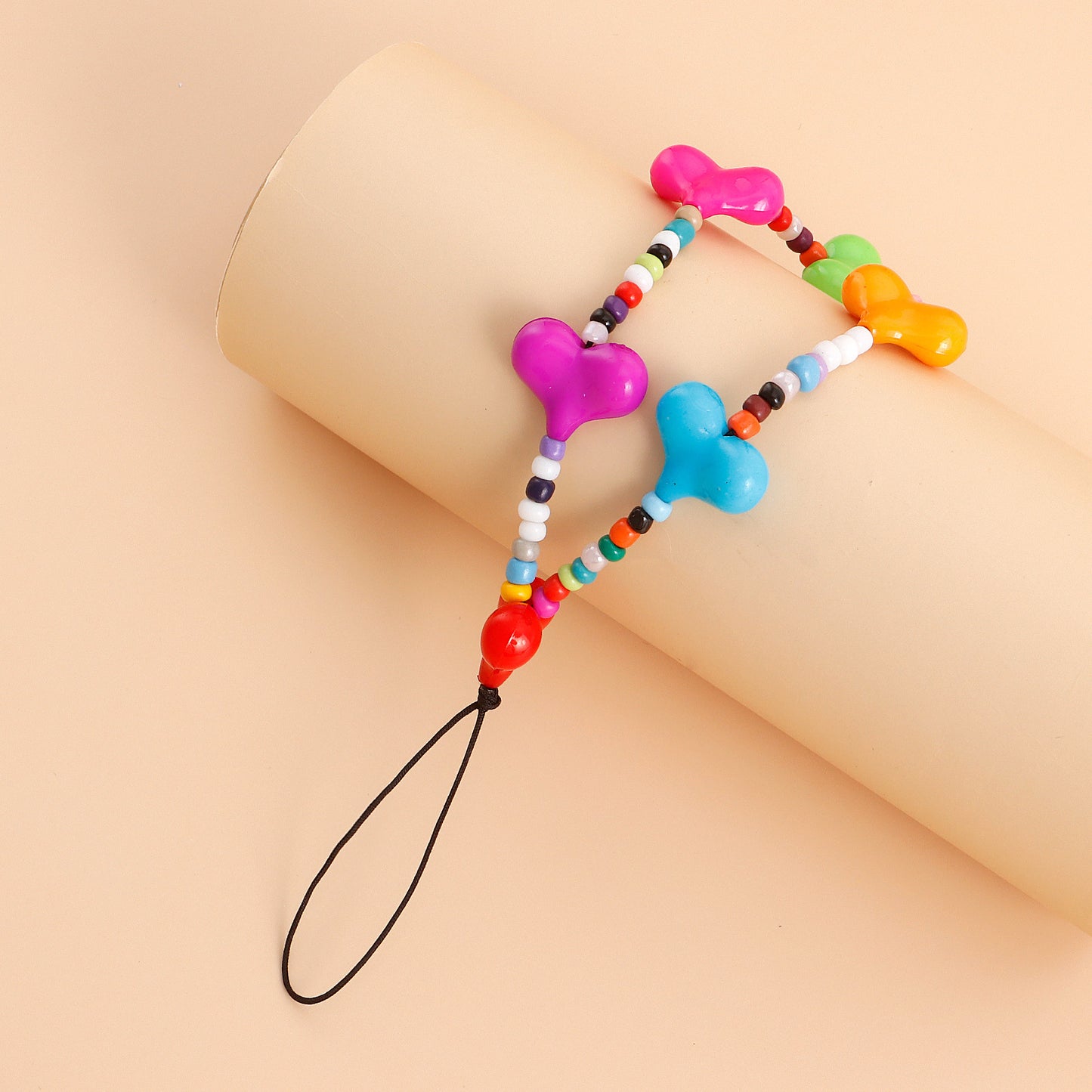 Collana da Donna con Ciondolo a Cuore Grande Multicolore in Lega, Stile Etnico, Finitura Placcata, da Attaccare al Telefono