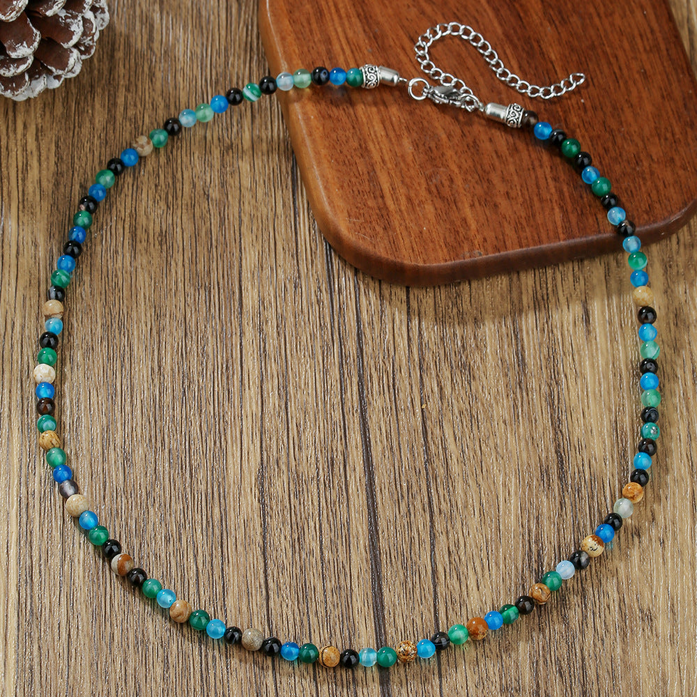 Vintage Handmade Geometric Round Glass and Alloy Beaded Necklace with Cable Chain for Unisex
