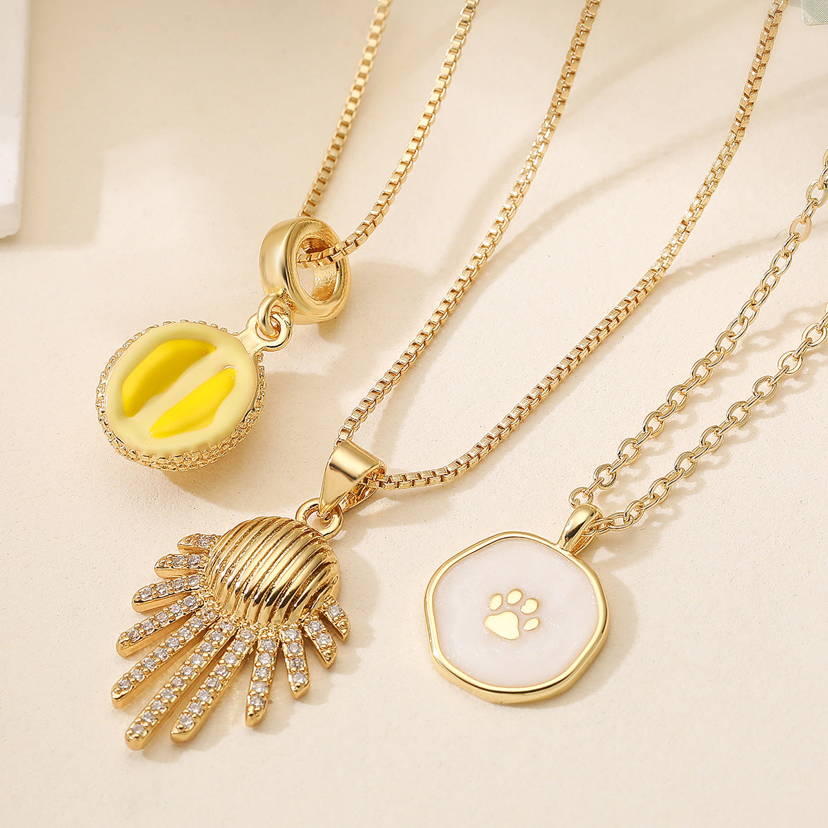Minimalist 18K Gold Plated Brass Geometric Drip Oil Cubic Zirconia Pendant Necklace for Women