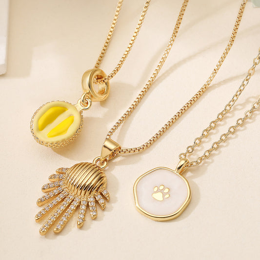 Minimalist 18K Gold Plated Brass Geometric Drip Oil Cubic Zirconia Pendant Necklace for Women