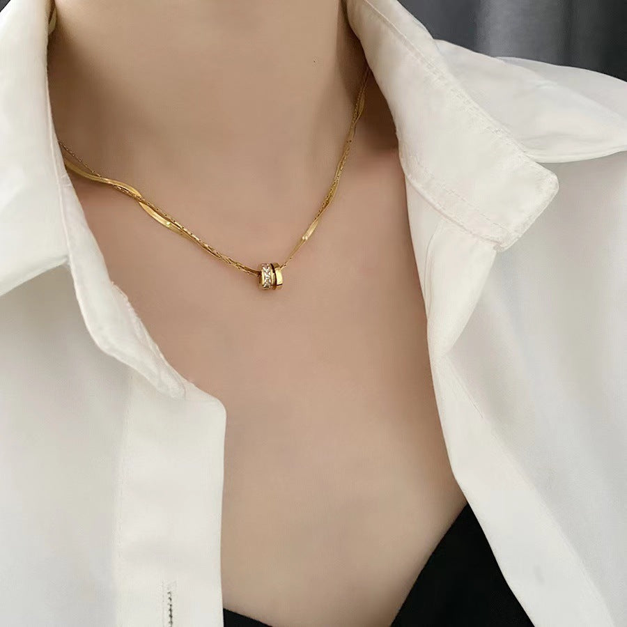 Minimalist Titanium Steel Plated Double-Layer Charm Necklace with Letter Design for Women