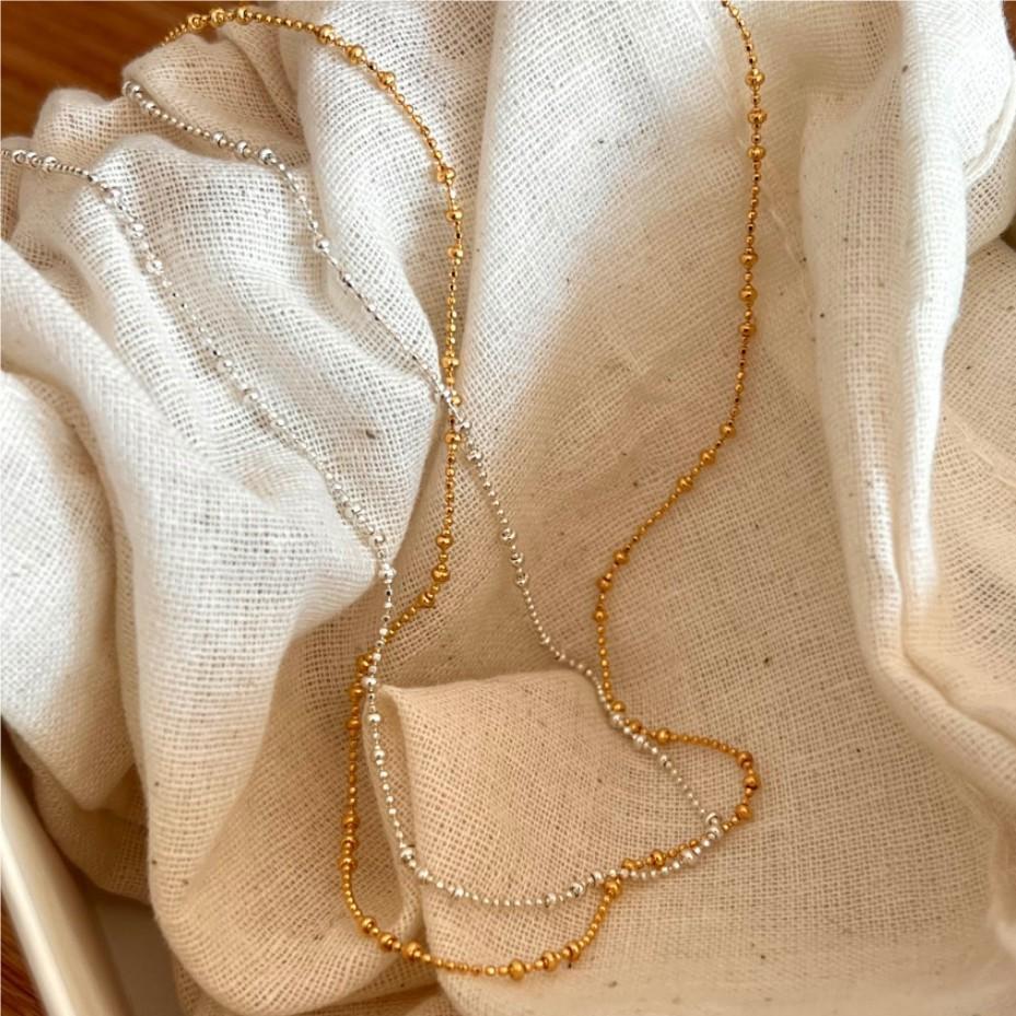 Minimalist Round Bead Pendant Necklace in 925 Sterling Silver with Geometric and Doll Motif Accents