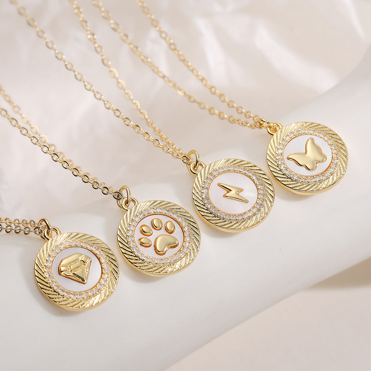 Minimalist Round Cat Paw Butterfly Lightning Geometric Brass Pendant Necklace for Women