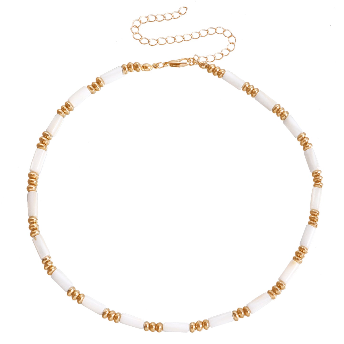 Collar para mujer de nácar y bambú con cuentas de estilo geométrico y acabado chapado