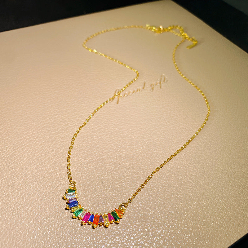 Sporty Sweet Colorful Cubic Zirconia Plated Titanium Steel Necklace with Brass Pendant Cable Chain