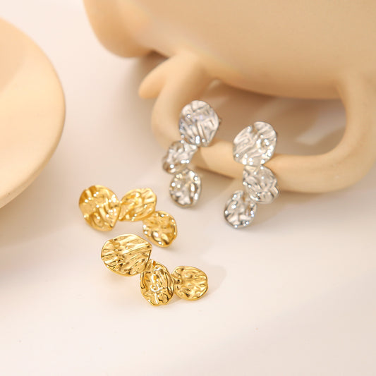 Minimalist Geometric Stainless Steel Earrings with Textured Pleated Design for Women
