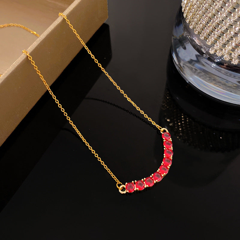 Minimalist Titanium Steel Plated Cubic Zirconia Inlay Geometric Smile Necklace for Unisex