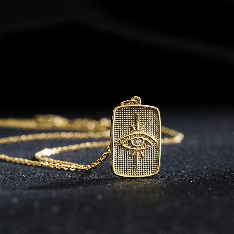18K Gold Plated Brass Square Geometric Pendant Necklace with Micro-Inlay on Cable Chain