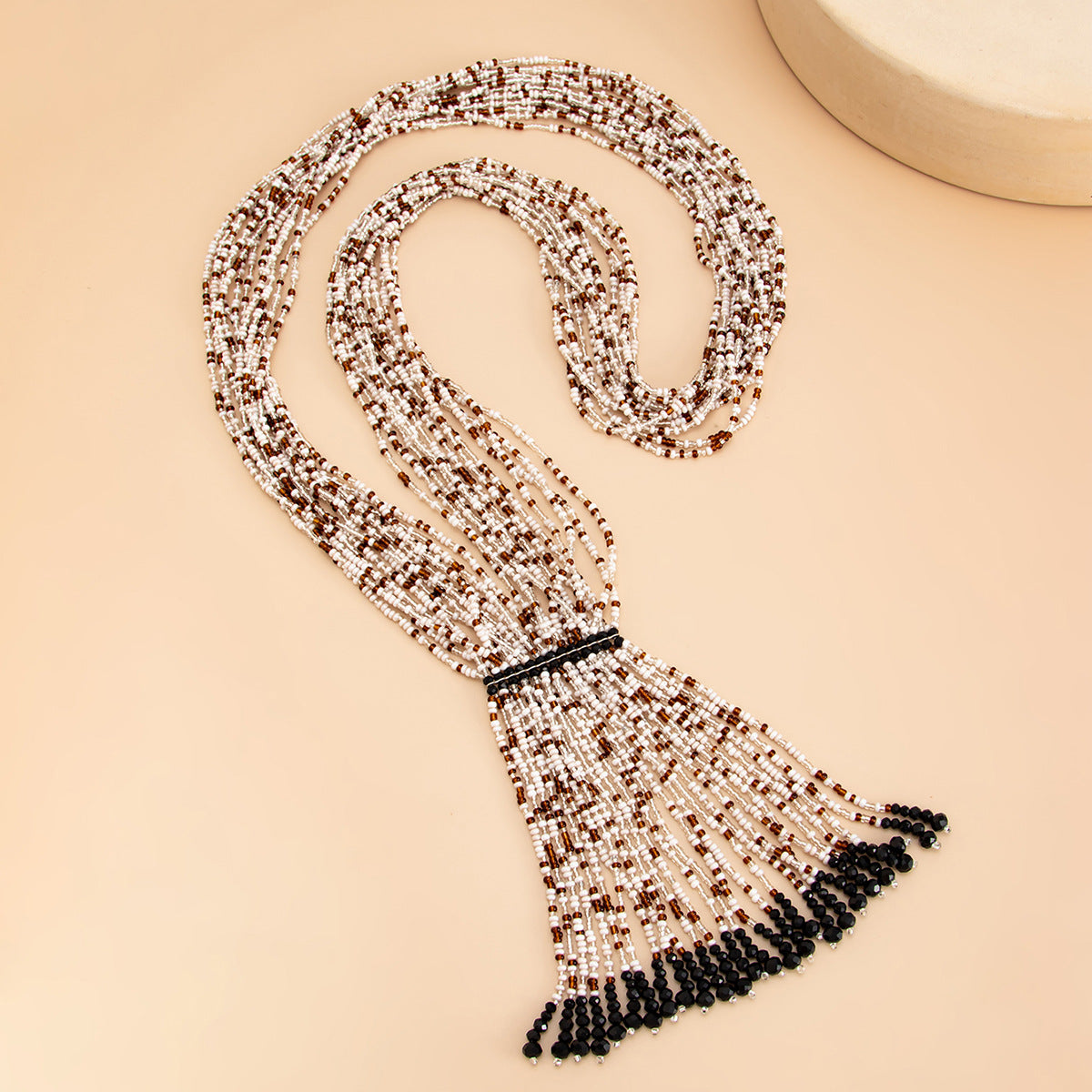 Bohemian Vintage Round Geometric Crystal Ball Chain Tassel Necklace for Women