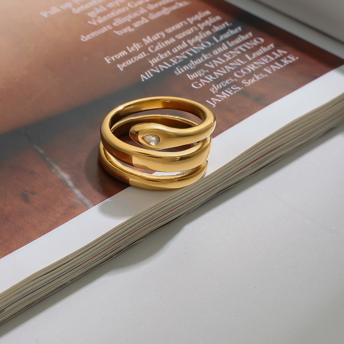 Geometric Snake Ring in Titanium Steel with Plating Finish for Women Fashionable Minimalist Jewelry