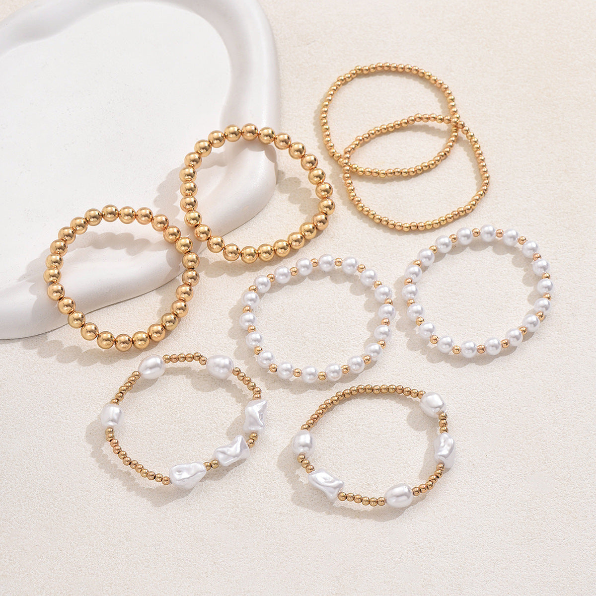 Juego de pulseras de perlas geométricas minimalistas con diseño trenzado para mujer