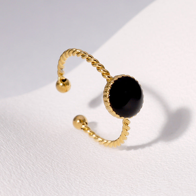 Vintage Sweet Geometric Round Gold Plated Stainless Steel Adjustable Ring for Women