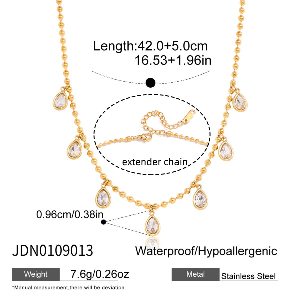 Casual Geometric Square Stainless Steel PVD Cubic Zirconia Necklace for Women