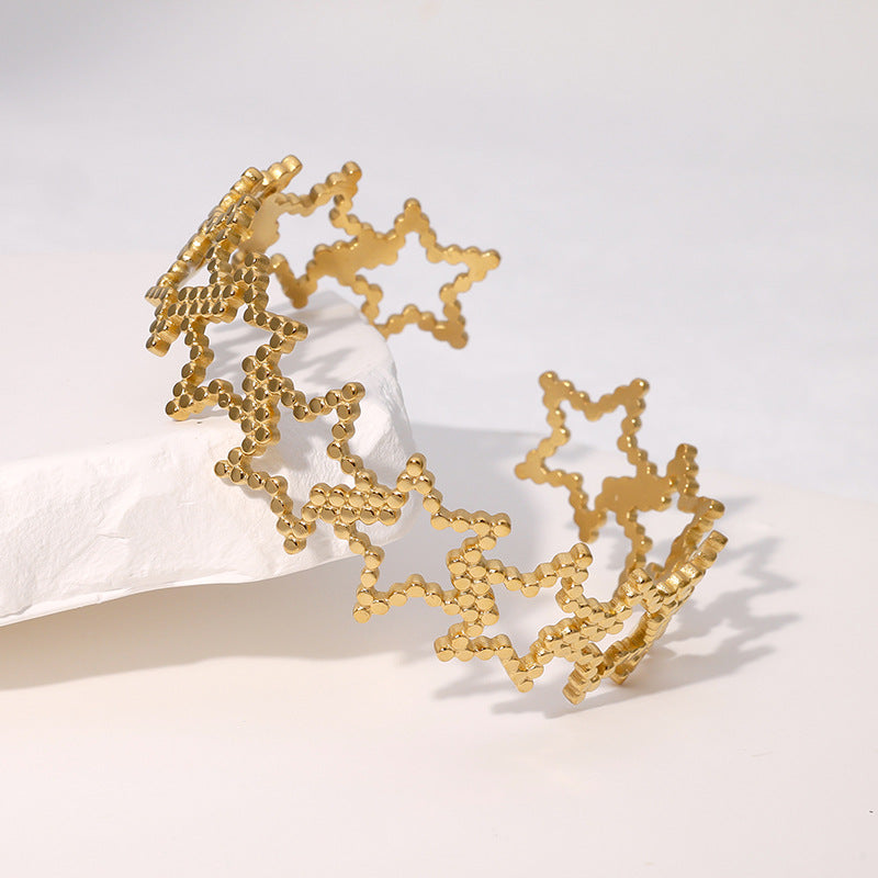 Minimalist Stainless Steel Open Bangle with Hollow Star Design Anti-Tarnish Bracelet