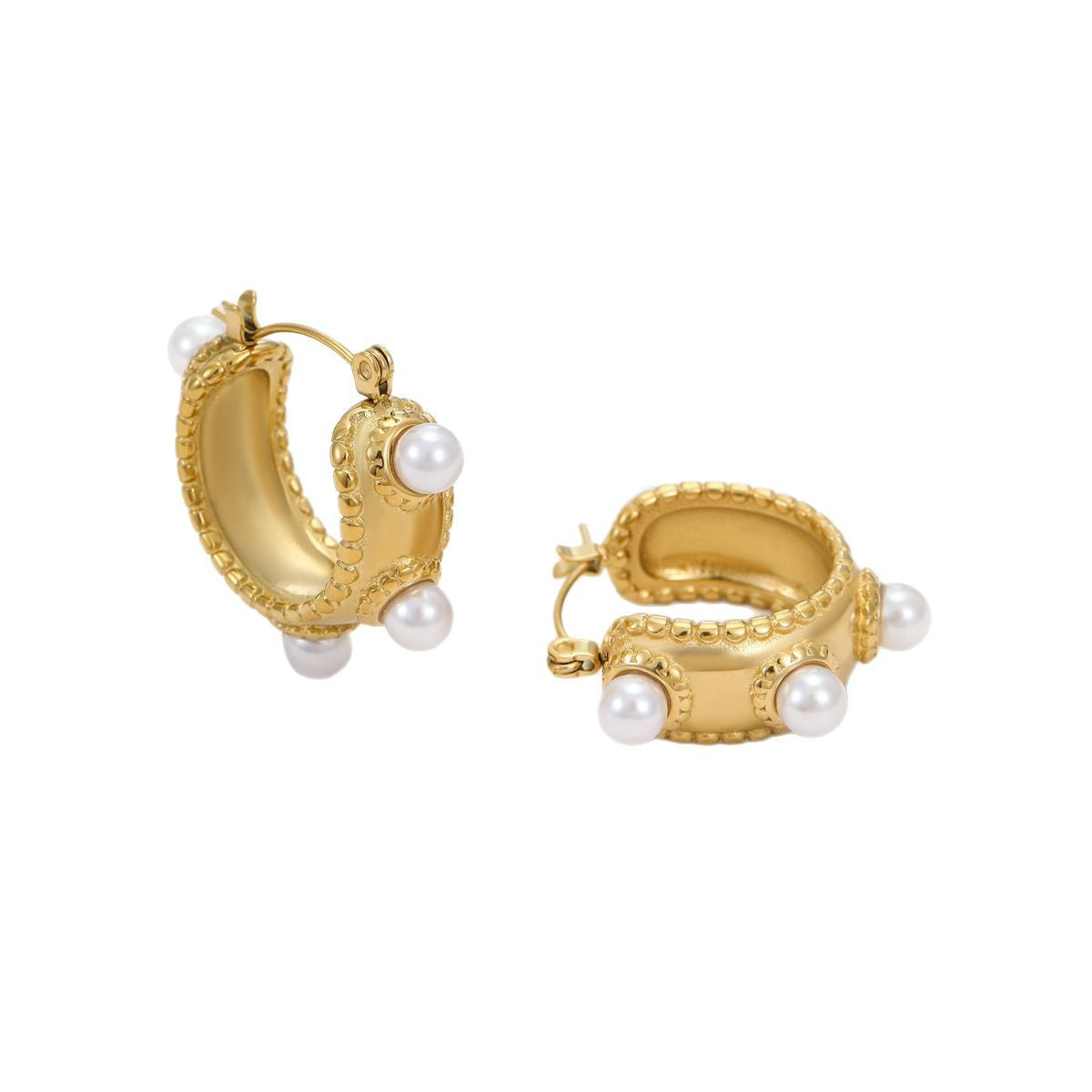 Orecchini da donna alla moda in acciaio inossidabile con motivi floreali e geometrici, intarsi di strass e placcatura in oro