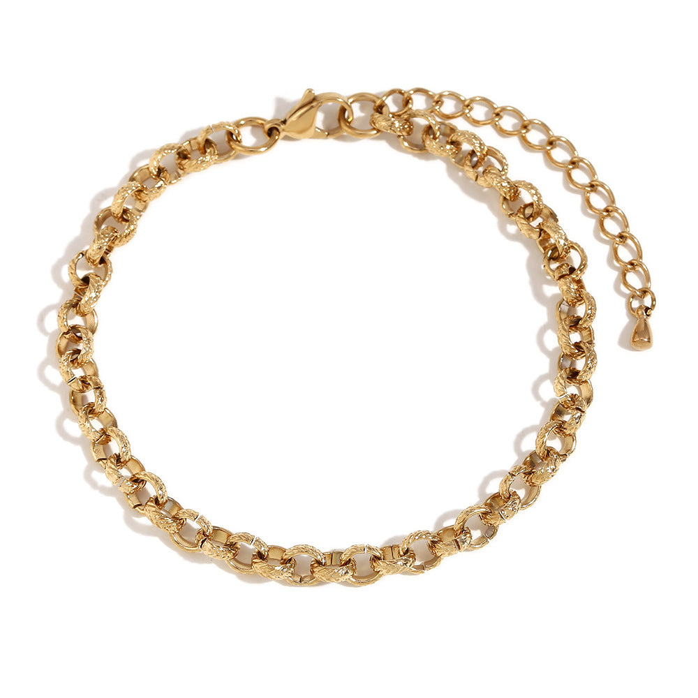 Bracciale da donna a maglie tonde in acciaio inossidabile placcato oro 14K con motivo geometrico minimalista a spiga di grano