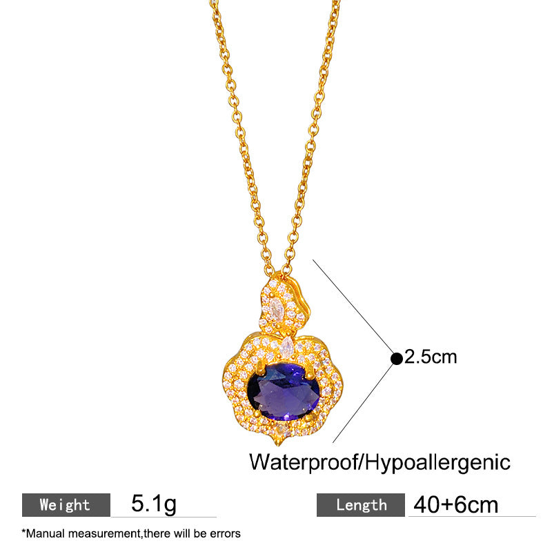 Sweet Sporty Purple Cubic Zirconia Heart Fruit Pendant Titanium Steel Necklace Cable Chain