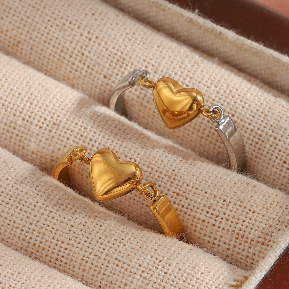 Minimalist Heart-Shaped Stainless Steel Ring with 18K Gold Plating for Women Luxury Fashion Accessory