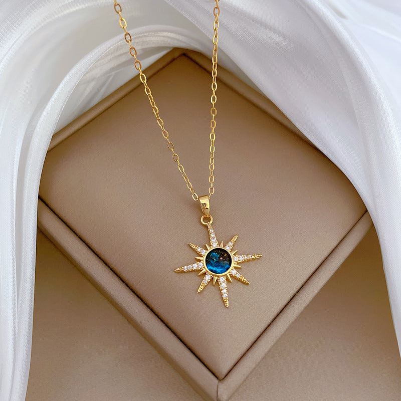 Luxury Sweet Geometric Rhinestone Collar Necklace for Women and Men Stainless Steel Pendant