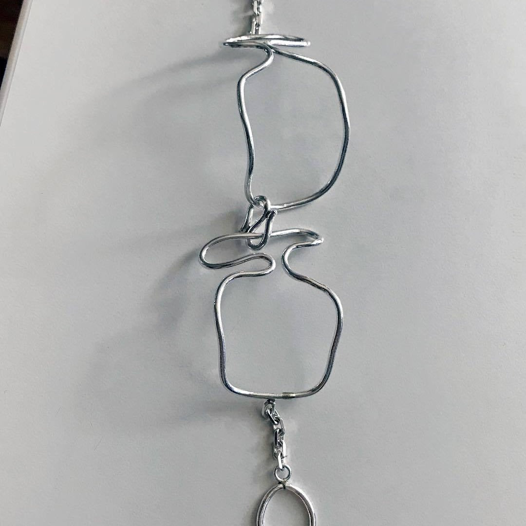 Pulsera de diseño abstracto tejida geométrica pulida de plata de ley 925 minimalista
