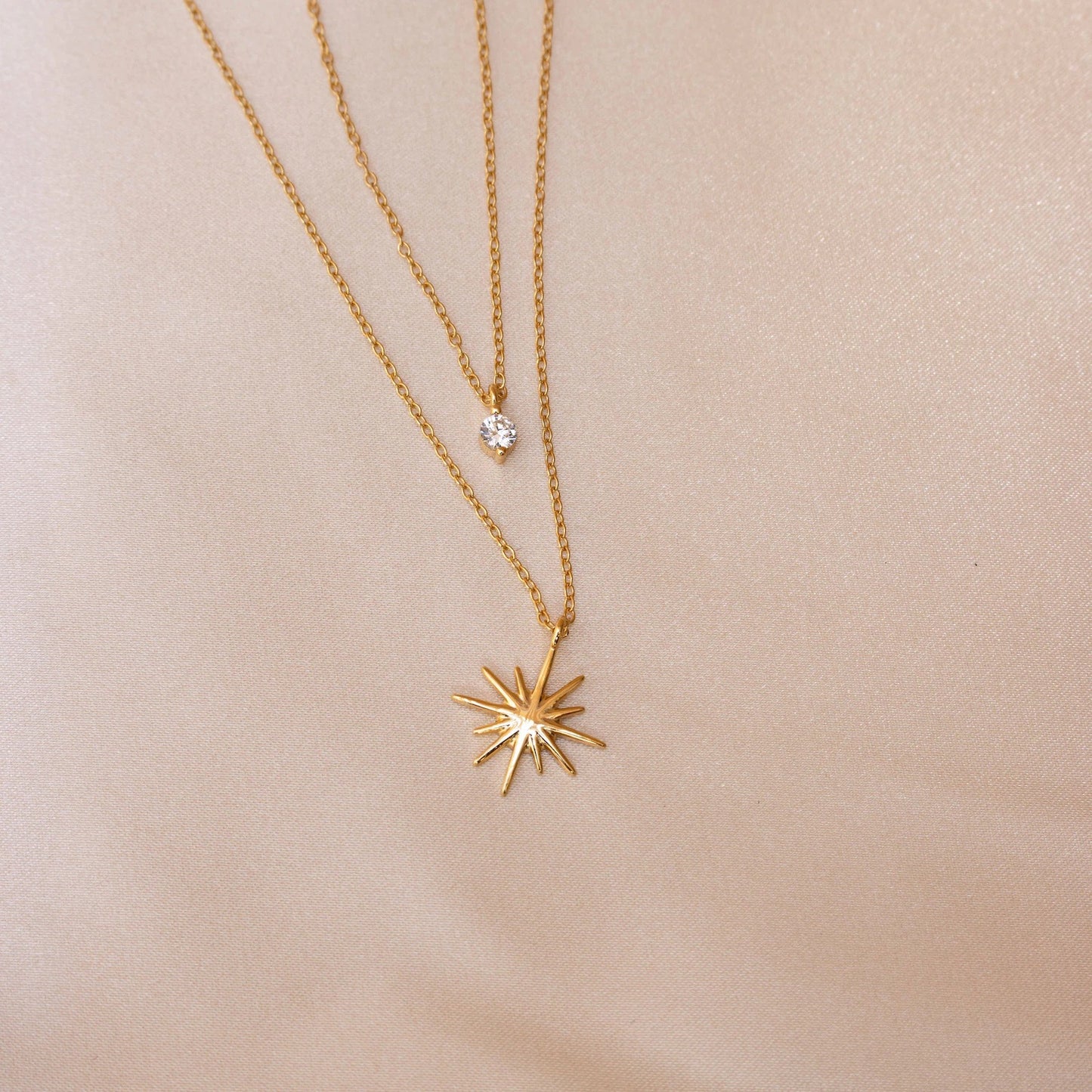 Minimalist Double Layer Star Zircon Necklace Women Copper 18K Gold Plated