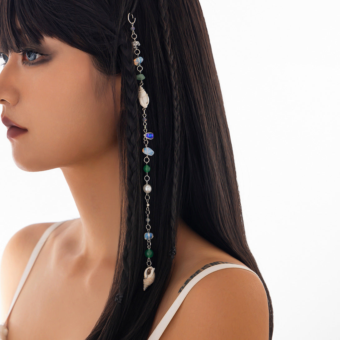 Sweet Plated Acrylic Hair Clip with Tassel and Irregular Conch Shell Design for Women