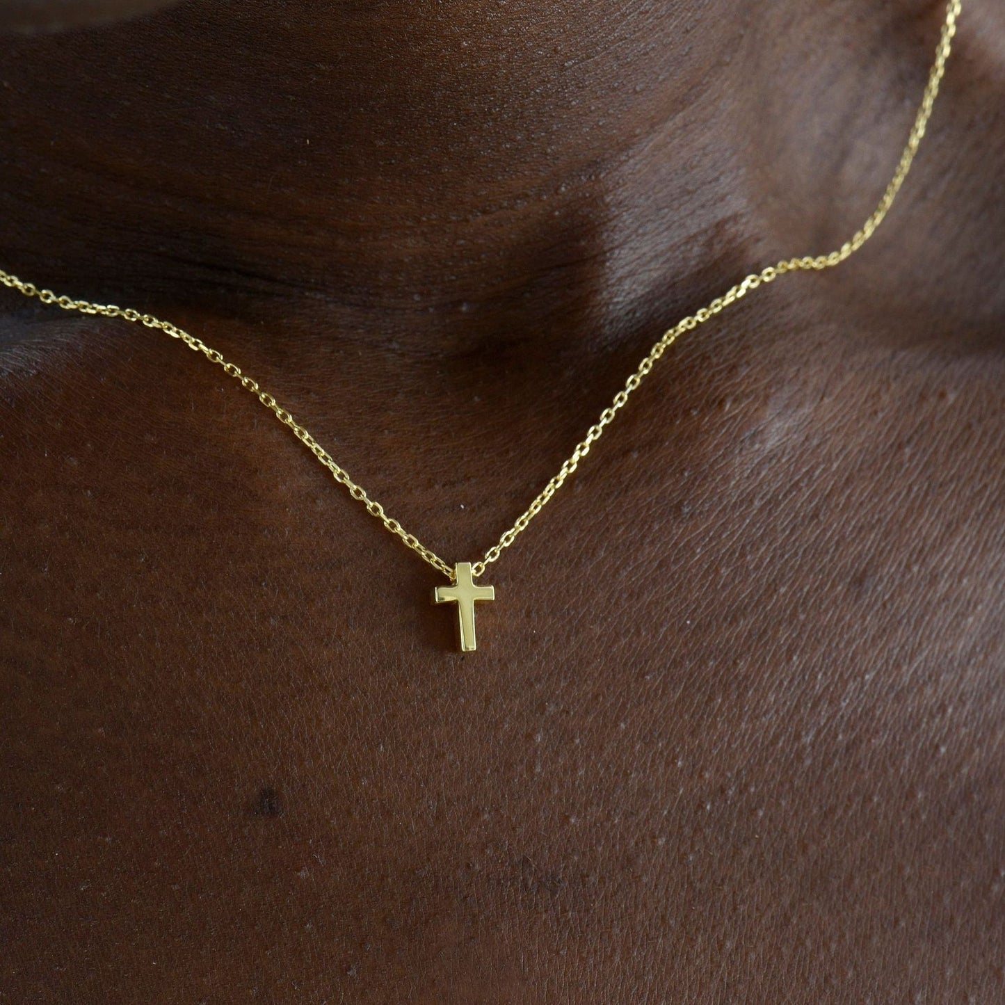 Minimalist Cross Pendant Necklace for Women in Brass with Gold Plating and Cubic Zirconia Inlay on O-Chain