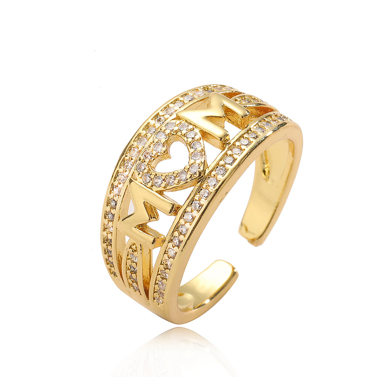 Minimalist Geometric Open Ring for Women Made of Brass with 18K Gold Plating and Zircon Inlay