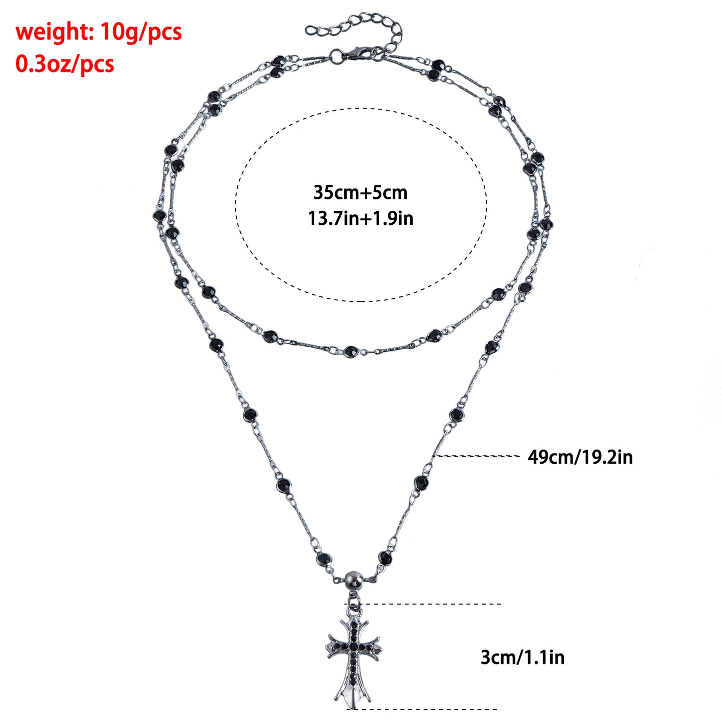Collar Colgante Cruz Gótica Oscura para Mujer Aleación Forma Geométrica con Incrustaciones de Pedrería Acabado Chapado Cadena Larga de Clavícula en Capas
