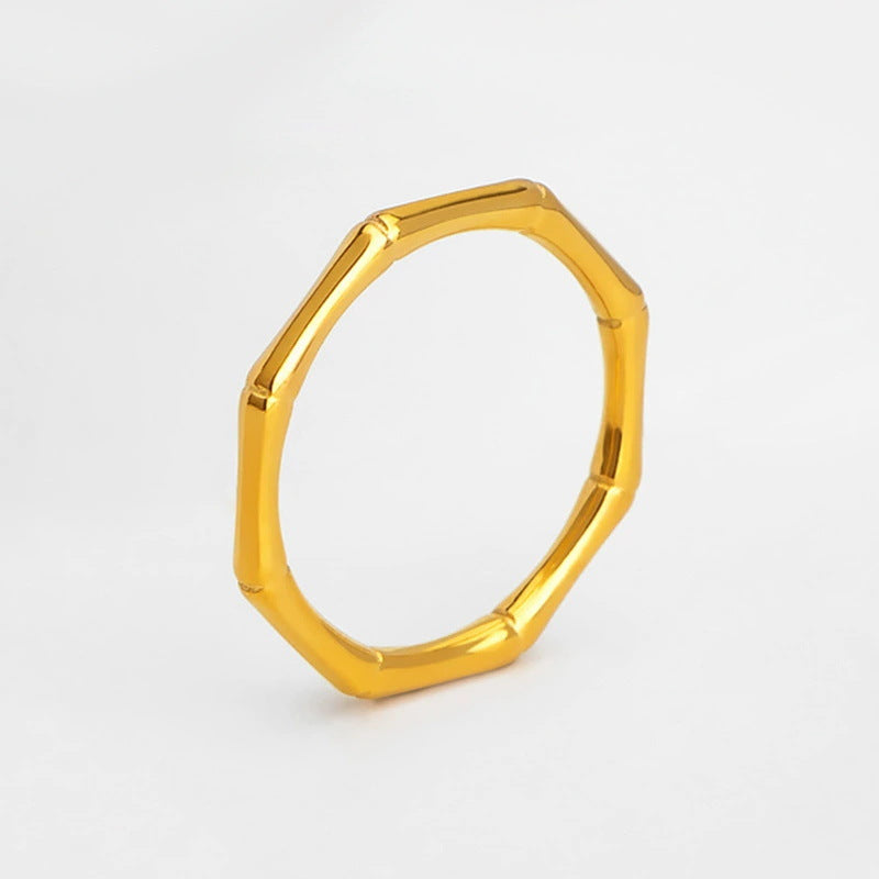 Minimalist Titanium Steel Plated 18K Gold Bamboo Joint Ring Fashionable Hypoallergenic Elegant Hand Jewelry