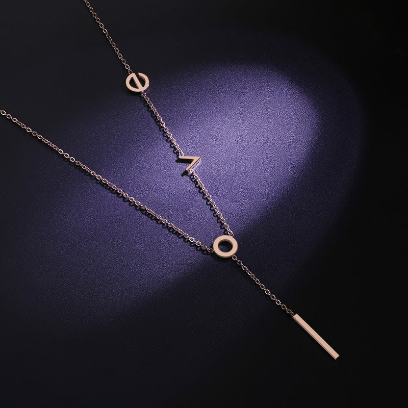 Minimalist LOVE Letter Titanium Steel Necklace for Women with Plated Finish and Delicate Clavicle Chain