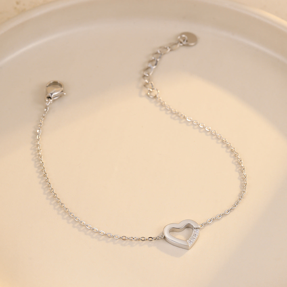 Minimalist Hollow Heart Stainless Steel Bracelet for Women with Plated Finish