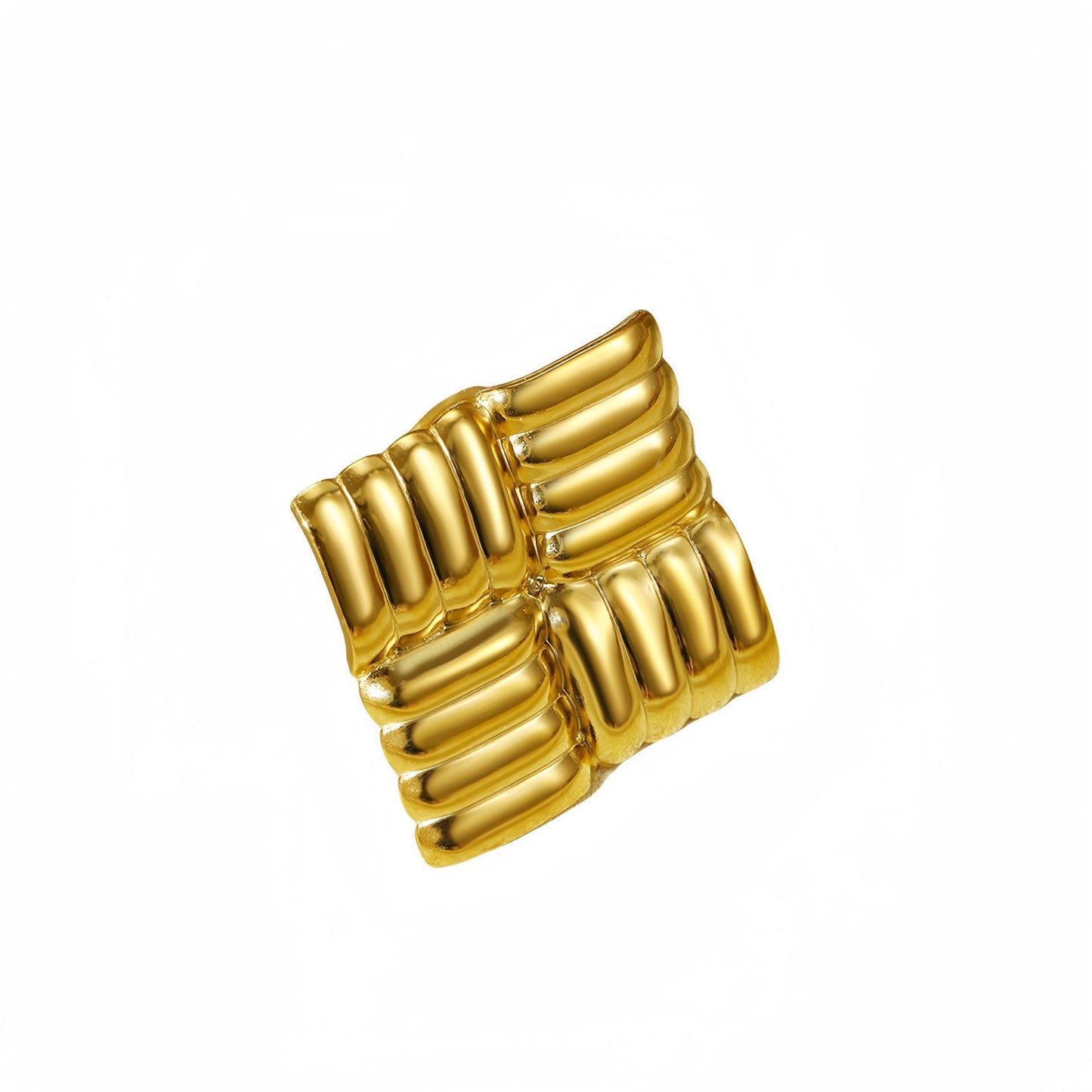 Anello da donna di lusso geometrico in acciaio al titanio con texture martellata, design rotondo cavo e finitura galvanizzata