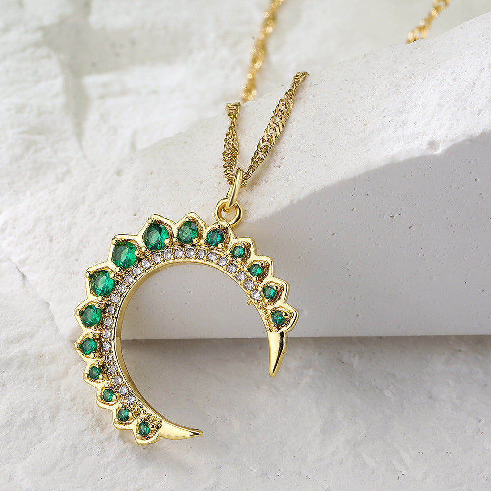 Collana a Pendente Geometrico Minimalista da Donna con Base in Rame Placcata in Oro 18K e Accento Cuore in Zircone
