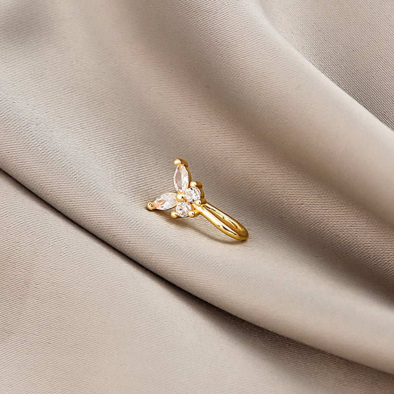 Minimalist Geometric U-Shaped Nose Clip Brass 18K Gold Plated Cubic Zirconia Adjustable Charm Bar