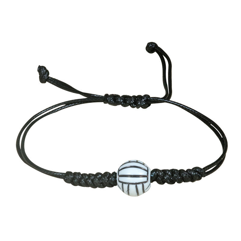 Sporty Handmade Braided Wax Cord Bracelet with Basketball Football Baseball Charms Adjustable Unisex DIY Charm Bar