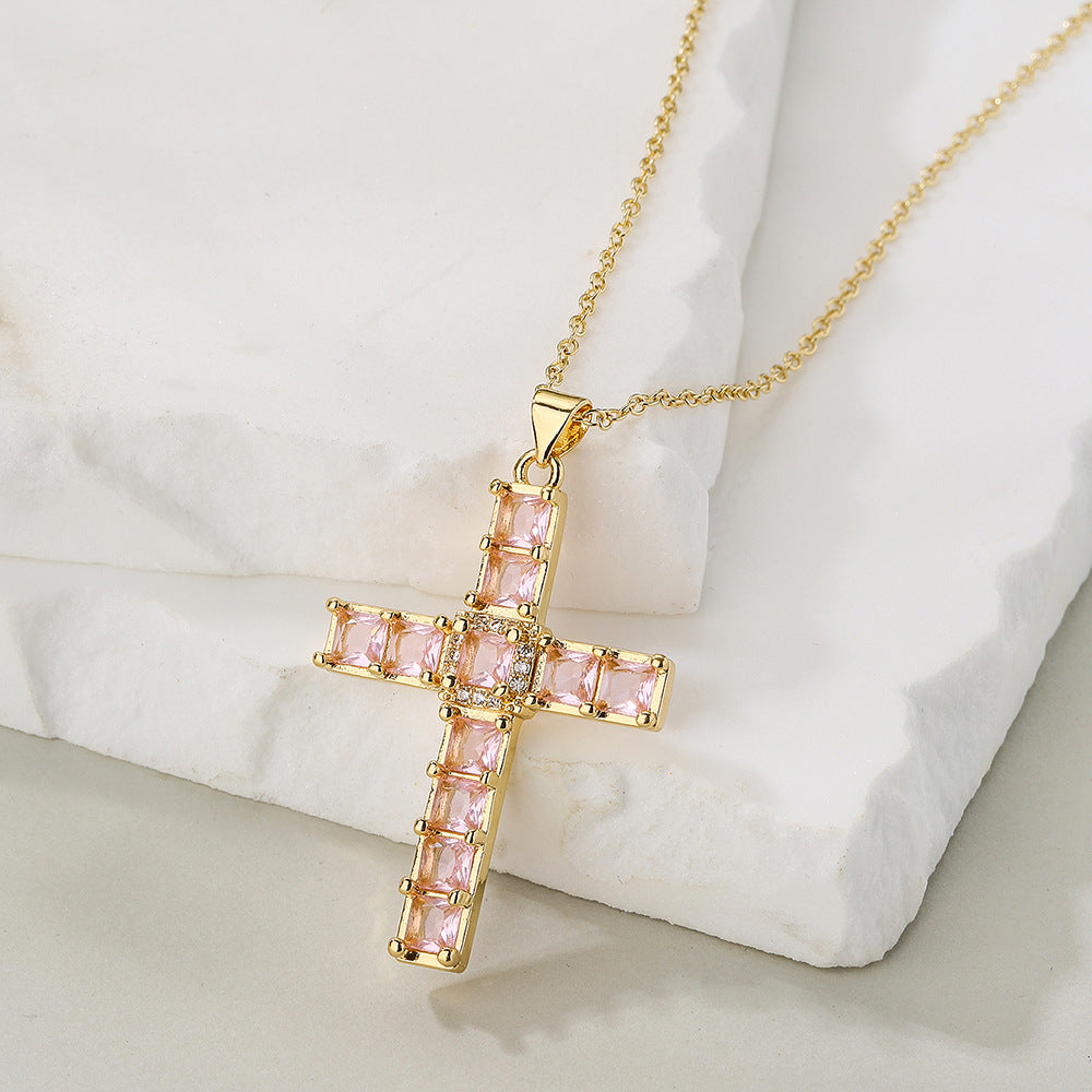 Minimalist Geometric Pendant Necklace for Women Copper Base with Real Gold Plating and Zircon Accent