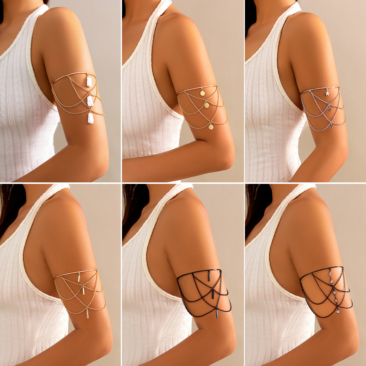 Ethnic Style Star-Shaped Alloy Cuff Bracelet with Rhinestone Accents, Tassel Details, and Plated Finish