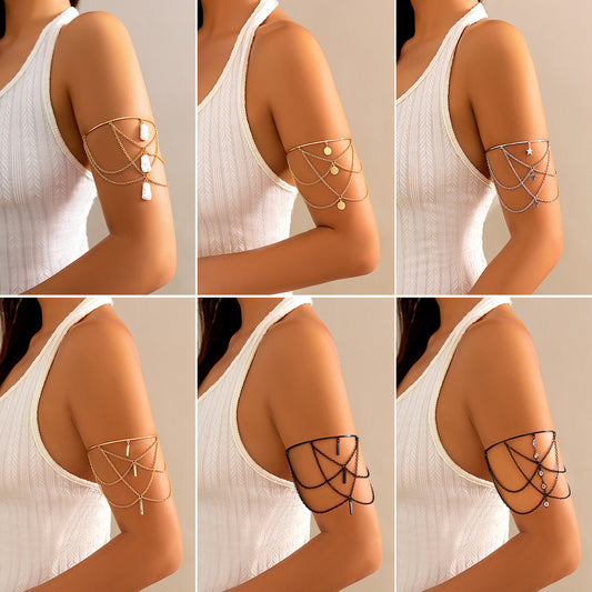 Ethnic Style Star-Shaped Alloy Cuff Bracelet with Rhinestone Accents, Tassel Details, and Plated Finish