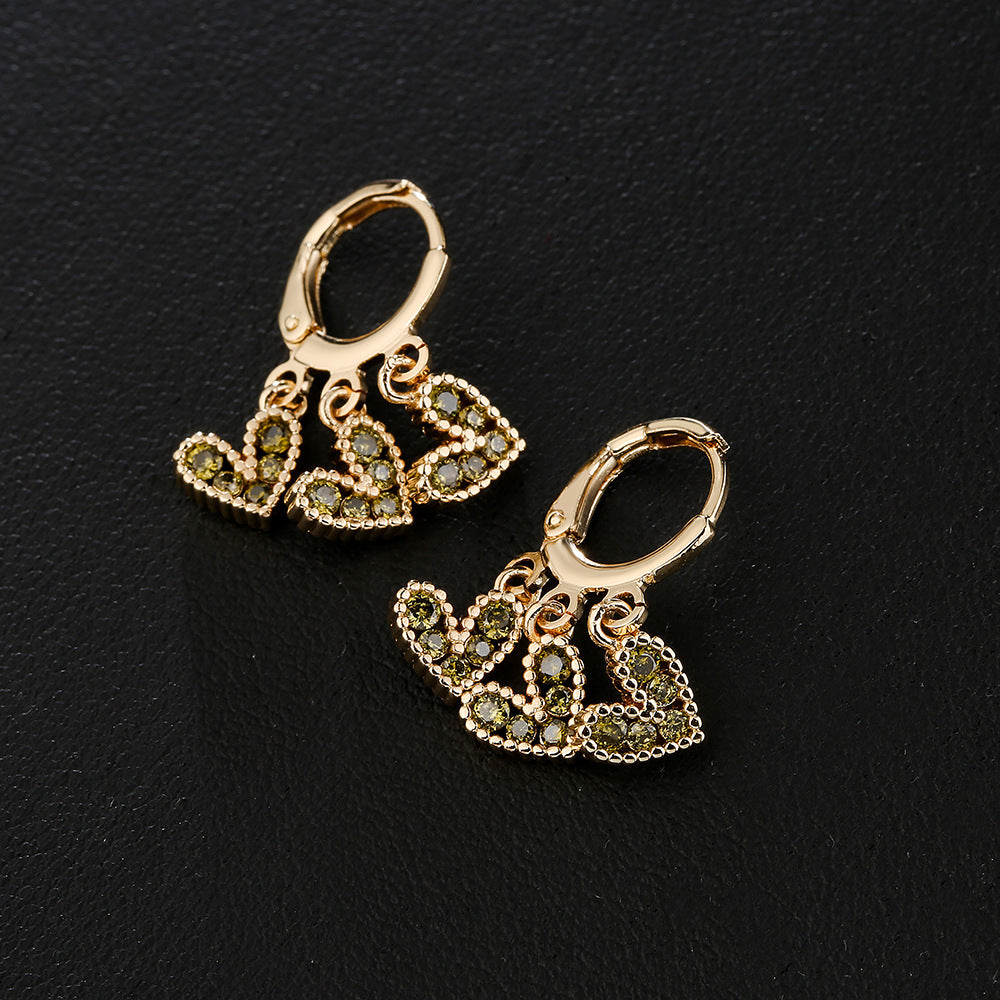Minimalist Heart-Shaped Copper Earrings with 18K Gold Plating and Micro-Paved Zirconia for Women