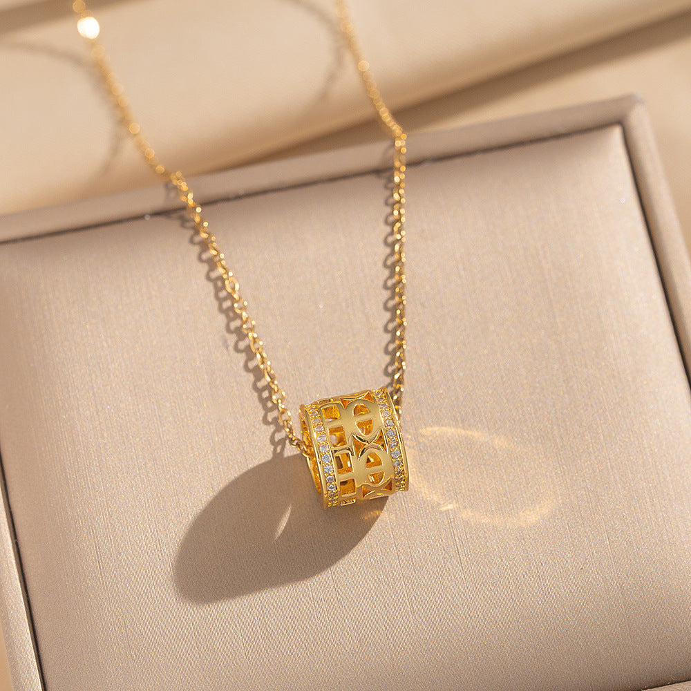 Collar Minimalista con Colgante de Ola y Geométrico para Mujer en Acero de Titanio con Chapado en Oro de 18K, Cadena Hipoalergénica para Clavícula con Motivos de Corazón y Lazo