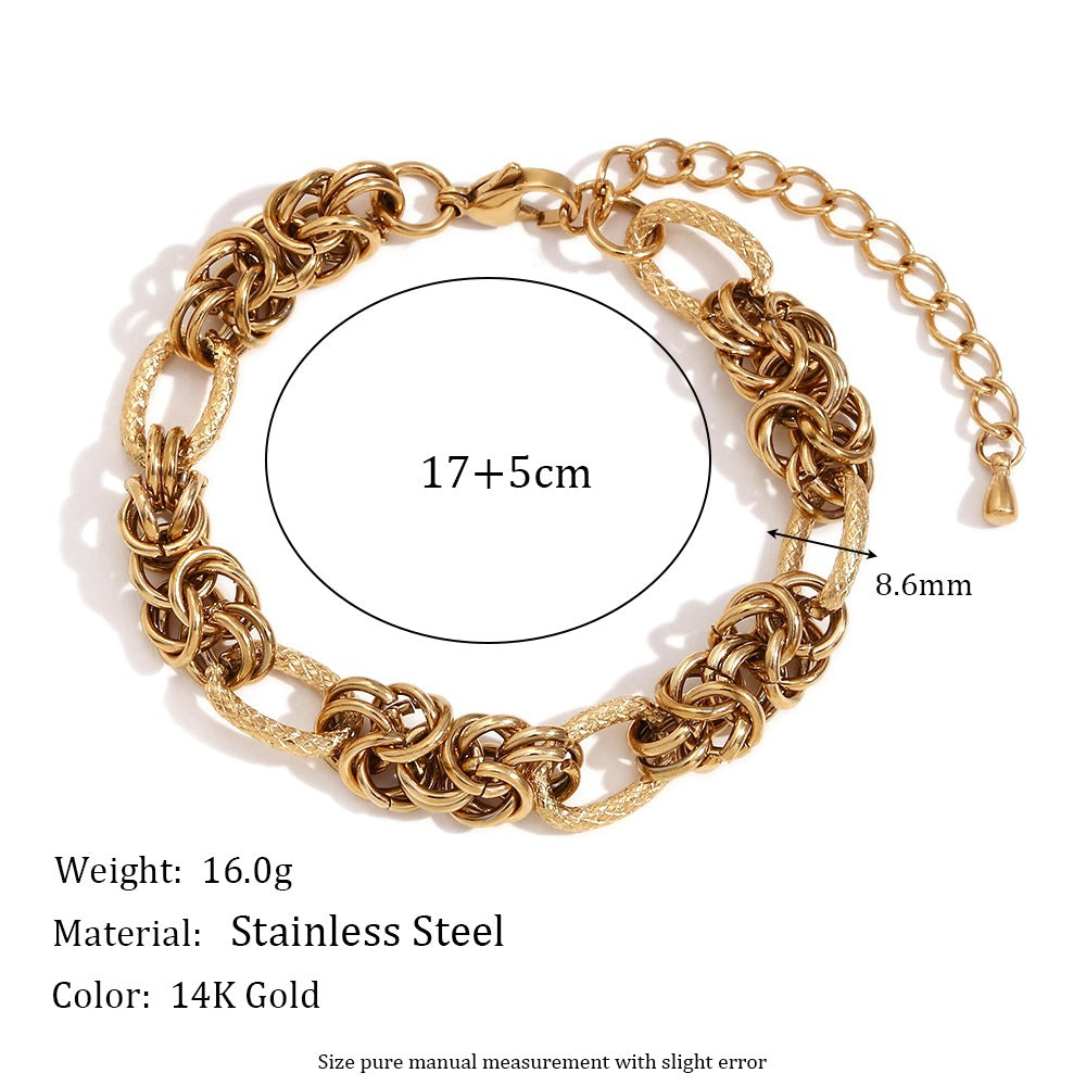 Minimalist Geometric Stainless Steel Plated 14K Gold Chunky Knotted Hip Hop Bracelet for Women