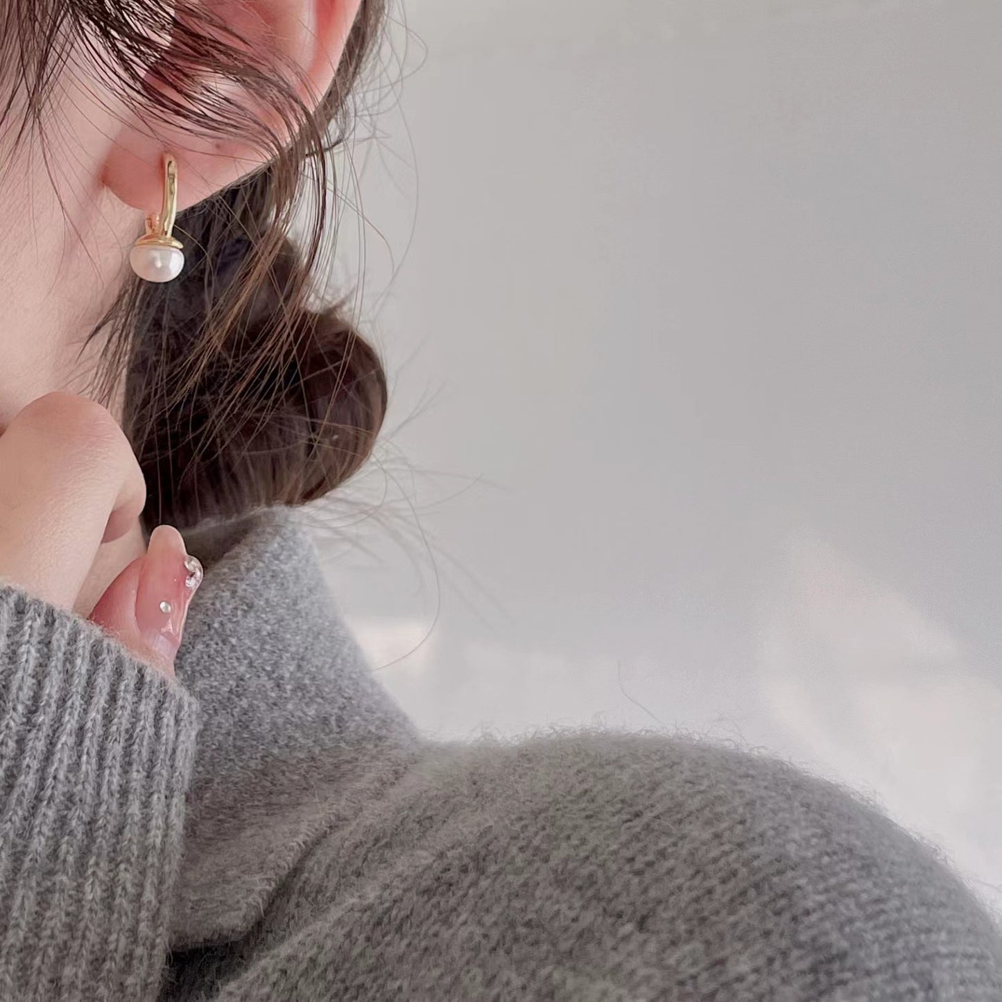 Pendientes de perla cultivada de plata de ley 925 minimalistas con forma de gota de agua para mujer